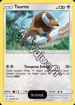 Carte Pokémon Tauros  Reverse n°129 de la série Duo de Choc