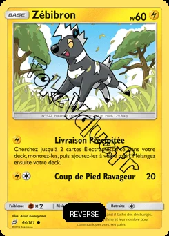 Carte Pokémon Zébibron Reverse n°44 de la série Duo de Choc