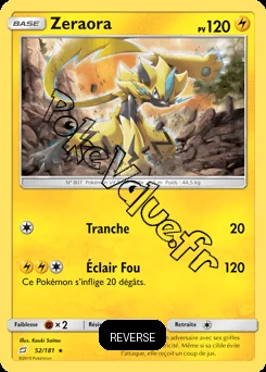 Carte Pokémon Zeraora  Reverse n°52 de la série Duo de Choc