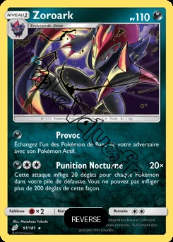 Carte Pokémon Zoroark  Reverse n°91 de la série Duo de Choc