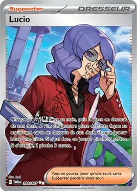 Carte Pokémon Lucio n°208 de la série Mascarade Crépusculaire