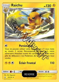 Carte Pokémon Raichu  Reverse n°55 de la série Alliance Infaillible