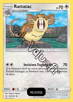Carte Pokémon Rattatac Reverse n°144 de la série Alliance Infaillible