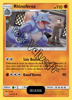 Carte Pokémon Rhinoféros Reverse n°94 de la série Alliance Infaillible