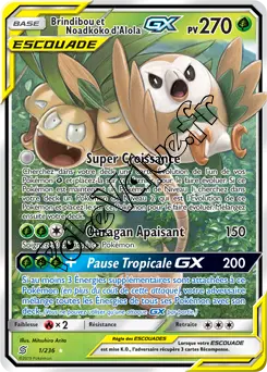 Carte Pokémon Brindibou et Noadkoko d’Alola GX n°1 de la série Harmonie des Esprits