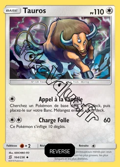 Carte Pokémon Tauros  Reverse n°164 de la série Harmonie des Esprits