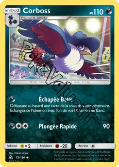 Carte Pokémon Corboss n°72 de la série Ultra-Prisme