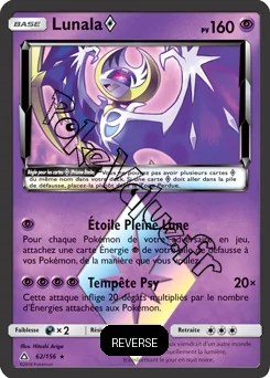 Carte Pokémon Lunala Reverse n°62 de la série Ultra-Prisme