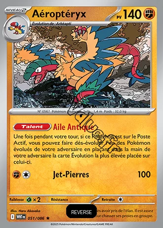 Carte Pokémon Aéroptéryx Reverse n°51 de la série Flamme Blanche