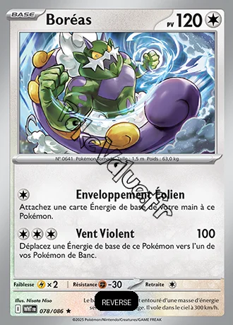 Carte Pokémon Boréas Reverse n°78 de la série Flamme Blanche