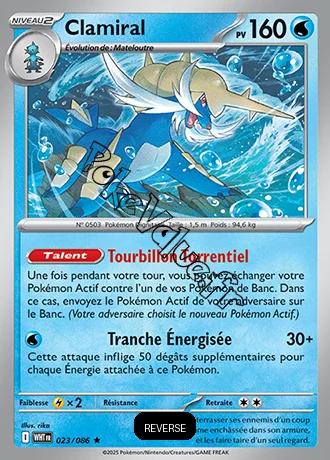 Carte Pokémon Clamiral Reverse n°23 de la série Flamme Blanche