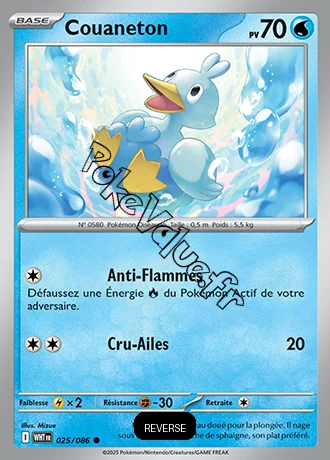 Carte Pokémon Couaneton Reverse n°25 de la série Flamme Blanche