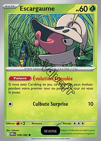 Carte Pokémon Escargaume Reverse n°8 de la série Flamme Blanche