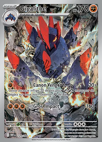 Carte Pokémon Gigalithe  n°129 de la série Flamme Blanche
