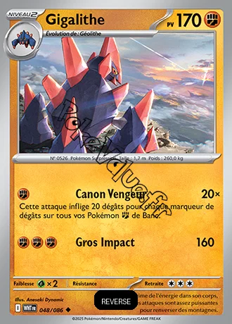 Carte Pokémon Gigalithe Reverse n°48 de la série Flamme Blanche