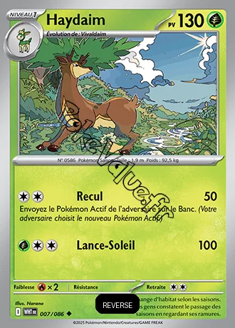Carte Pokémon Haydaim Reverse n°7 de la série Flamme Blanche
