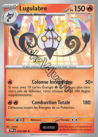 Carte Pokémon Lugulabre Reverse n°18 de la série Flamme Blanche
