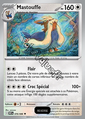 Carte Pokémon Mastouffe Reverse n°76 de la série Flamme Blanche