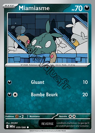 Carte Pokémon Miamiasme Reverse n°59 de la série Flamme Blanche