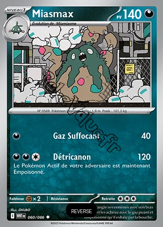 Carte Pokémon Miasmax Reverse n°60 de la série Flamme Blanche
