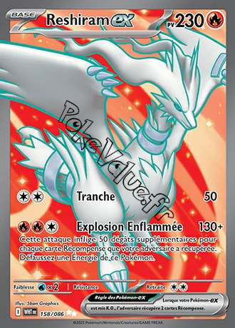 Carte Pokémon Reshiram ex  n°158 de la série Flamme Blanche