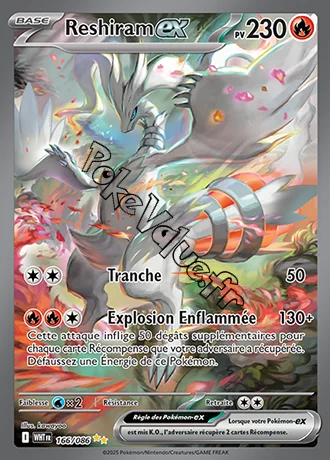Carte Pokémon Reshiram ex  n°166 de la série Flamme Blanche