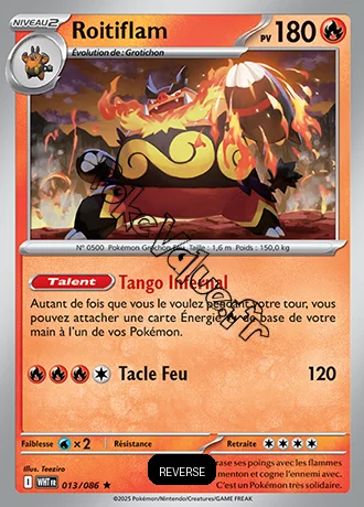 Carte Pokémon Roitiflam Reverse n°13 de la série Flamme Blanche