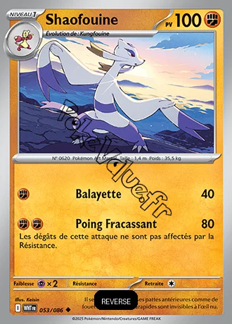 Carte Pokémon Shaofouine Reverse n°53 de la série Flamme Blanche