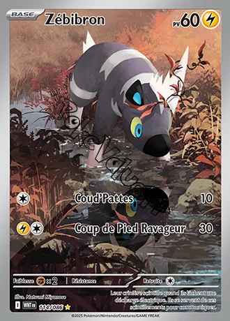 Carte Pokémon Zébibron  n°114 de la série Flamme Blanche