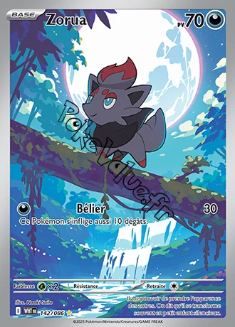 Carte Pokémon Zorua  n°142 de la série Flamme Blanche